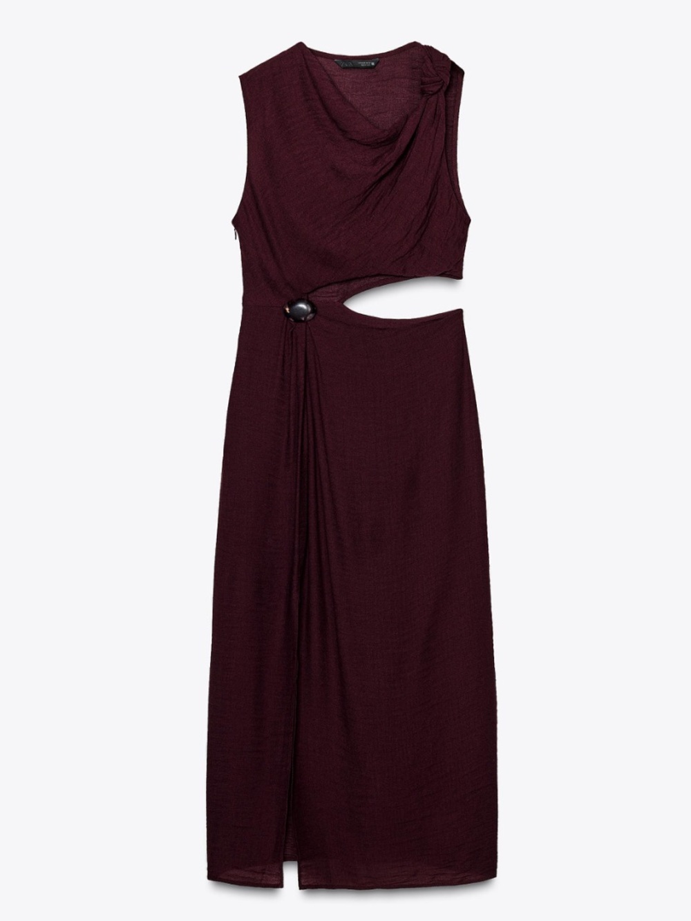 Zara Deep Wine Twist Cut-Out Midi Dress